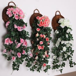 Decorative Flowers Wreaths 80cm Artificial Hanging Rose Vine For Home Wedding Party Balcony Decor DIY Garland Plants Fake Flower 230731