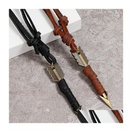 Pendant Necklaces Adjustable Leather Chain Bow Arrow Necklace For Women Men Punk Fashion Jewellery Gift Drop Delivery Pendants Dhieb