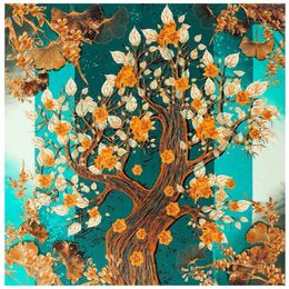 Scarves Faux Twill Silk Scarf Man Women Tree Flower Blanket Bandana Big Shawl Stole 130 130cm