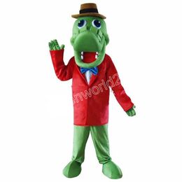 Professional Green Alligator Mascot Costume Leather Jacket Halloween Suit Role Play Furry Costume