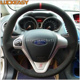 Black Suede Hand-stitched Car Steering Wheel Cover for Ford fiesta ST ESCORT EcoSport209v