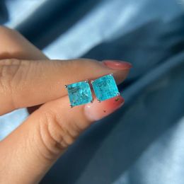 Stud Earrings MIQIAO 925 Sterling Silver Ins Square Blue Stone Tourmaline Piercing For Women Wedding Couple Friends Gift Jewellery