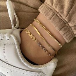 Anklets VAGZEB 2023 Gold Colour Simple Chain Anklet Bracelet For Woman Fashion Multilayer Summer Beach Jewellery