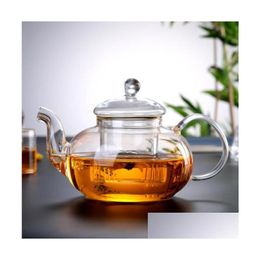 Teapots High Quality Heat Resistant Glass Flower Tea Pot Practical Bottle Teacup Teapot With Infuser Leaf Herbal Coffee Drop Delivery Dhwye