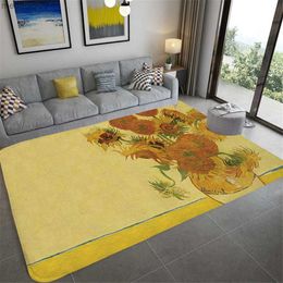 Carpets Sunflower Potted Plants Retro Carpet 3D Modern Living Room Sofa Rugs Home Decor Hallway Bedroom Bathroom Mat Entrance Door Mat R230731