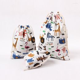 Shopping Bags Cute Printed Drawstring Bag Zoo Animals Canvas Pouch Women Travel Home Storage Tea Gift Candy Packaging Small Coin Purse