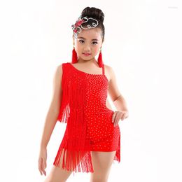 Stage Wear 2023 5-12 Years Children Dance Dress One Piece Girls Latin Dresses Beads Fringe Ballroom For Kids