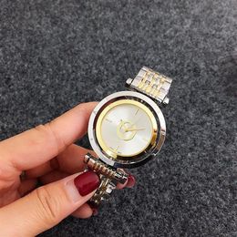 Fashion Brand Watches Women Ladies Girl Crystal Big Letters Rotate Style Dial Metal Steel Band Quartz Wrist Watch designer gift hi241f