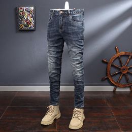 Men's Jeans Ly Fashion Vintage Men Retro Blue Elastic Classical Designer Slim Trousers Casual Business Denim Pants Hombre