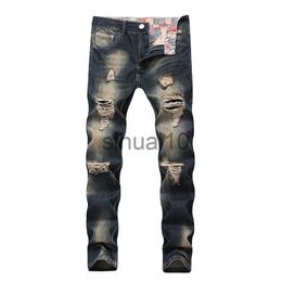 Men's Jeans Jeans Men Holes Denim Destroyed Regular Fit Long Pants Scratched Biker Brand Fashion Dropshipping Large Size Pants For Man J230728