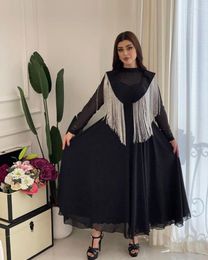 Ethnic Clothing Ramadan Long Dress Moroccan Caftan 2023 Women's Spring Summer Big Swing Sexy High Waist Tassel Splice Chiffon Evening