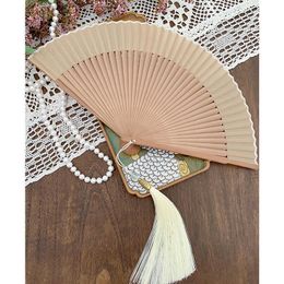Chinese Style Products Chinese Style Paper Bamboo Hand Fan with Delicate Long Tassel Pure Colour Artist Fan Home Living Room Decor Ornament