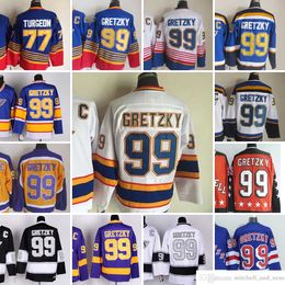 1980 Movie Vintage Hockey 99 Wayne Gretzky Jerseys CCM Embroidery 77 Pierre Turgeon Jersey Black 1995 1996 Blue White