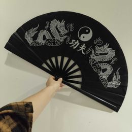 Chinese Style Products Chinese Style Double Dragon Fu Printed Large Folding Fan Rib Dancing Performance Handheld Fan