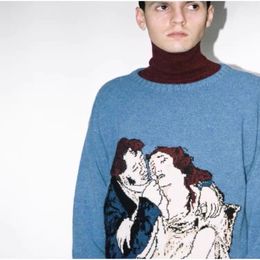 Men's Sweaters ERD Melancholy Rich Second Generatio Spring and Autumn Streetwear Couple Blue Draffiti Print Knitted Cashmere Wool Loose Sweater 230731