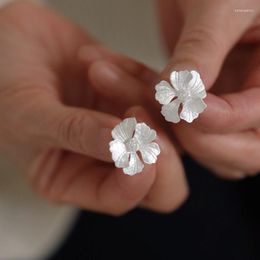 Stud Earrings Vintage Silver Colour Flower For Women 2023 Trendy Earring Female Prevent Allergy Teens Girl Party Jewellery Gift