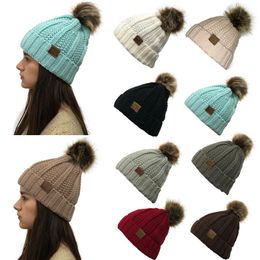 Fashion Fur Pom Poms hat For Women Winter Knitted Beanies Cap Thick Woman Skullies Beanie CapsZZ