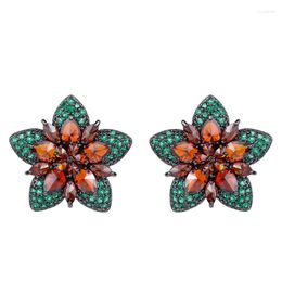 Stud Earrings CIZEVA 2023 Stunning Cubic Zirconia Flower Noble Colour Women Wedding Vintage Black Gold Fashion Jewellery