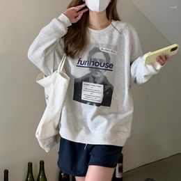 Women's Hoodies Autumn Winter Letter Printing O-Neck Sweatshirt Loose Fashion Warm Long Sleeve Pullover Casual Harajuku Korean Tops 2023