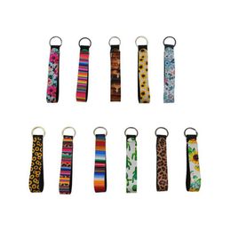 Keychains Lanyards 22 Designs Wristband Keychain Party Floral Printed Chain Neoprene Key Ring Wristlet Lanyard Wrist Strap Short Len Ot4Ie