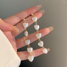 Dangle Earrings S925 Needle South Korean Style Long Pearl Fashion Heart Shaped Pearls Drop For Women Wedding Jewelry