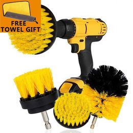 3Pcs Set Electric Scrubber Brush Drill Kit Plastic Round Cleaning For Carpet Glass Car Tires Nylon Brushes 2 3 5 4'' Air257S