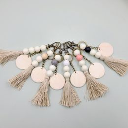 Party Favor 5 Colors Bohemia Wooden Beaded Keychains Pendant DIY Wood Chip Tassel Keychain Fashion Accessories Creative Gift Keyring Q372