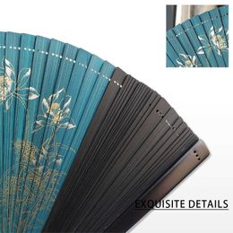 Chinese Style Products Bamboo Folding Fan Pattern Art Craft Hand Fans Small Black Fan For Dancing Home Decoration Wedding Gift For Guest