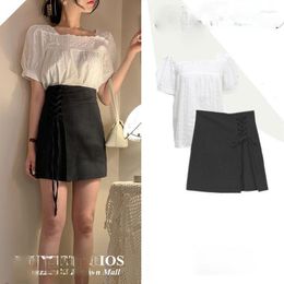 Work Dresses Summer Suit Female 2023 French Retro Lace Shirt Black Short Skirt Two-piece