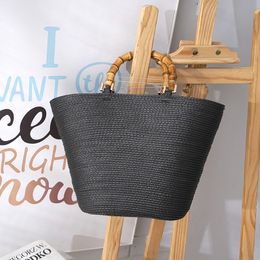 Evening Bags Large Capacity Bamboo Handle Straw Bag Casual Rattan PP Grass Woven Color Matching Striped Tote Summer Beach Shoulder 230731