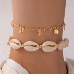 Anklets HuaTang Multi Layered Shell Tassel Chain Leaf Rope Adjustable Women's Foot Beach Seaside