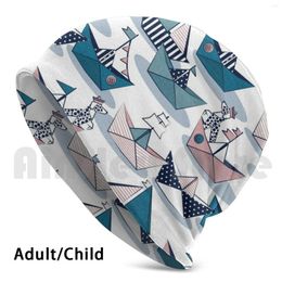 Berets Origami Dog Day At The Lake / White Background Pink Teal And Blue Sail Boats With Cute Dalmatian