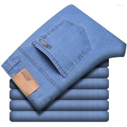 Men's Jeans Plus Size 36 38 40 Light Blue Spring And Summer Straight Advanced Stretch Thin Denim Pants Male Brand Clothes