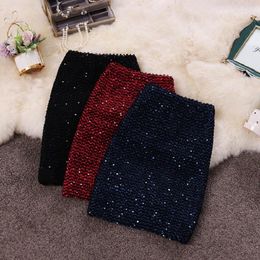 Skirts Fashion Autumn Bling Women Gold Sequin Mini Skirt OL Bodycon Pencil Short Wrap Streetwear Party Simple Spring