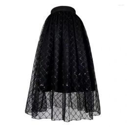 Skirts 2023 Summer Trend Korean Clothing Fashion Vintage Chic And Elegant High Waist Long Midi Gothic Black Skirt Plaid Sequined Tulle