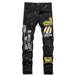 Men's Jeans Men Retro Printed Slim Fit Denim Pants Ripped Patchwork Embroidery Streetwear Hip Hop Holes Distressed Trousers Homme Jean