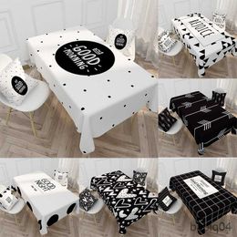 Table Cloth Nordic Tablecloth Simple Black and White Checked Table Cloth Household Waterproof Desk Tea Table Cover R230731