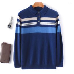 Men's Sweaters Autumn/Winter Pure Wool Cold Resistant Clothing Polo Collar Solid Button Pullover Fashion Soft Sweater