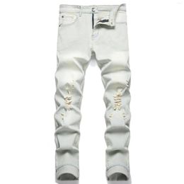 Men's Jeans Streetwear High Elastic Ripped Slim Distressed Washed Straight Denim Pants Autumn Male Fashion Casual Jean Trousers