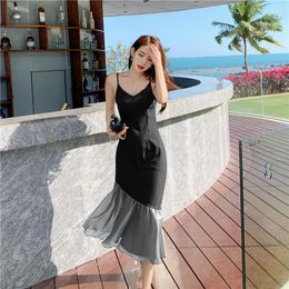 Casual Dresses 2 Colors Summer Black Grey Slim Slip Dress Women 2023 Elegant Bodycon Long Wrap Formal For Wedding Guest Birthday Prom