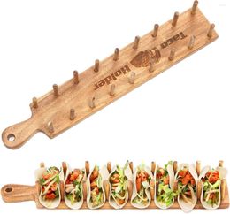 Plates Taco Holder Stand Bamboo HandMade Rack With 8 Dividers Shell Organiser Tray Up Holds Also For Tortillas Burritos