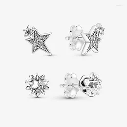 Stud Earrings Fashion 2023 Trend Product S925 Sterling Silver Shining Asymmetric Star Zircon Women's Jewellery Party G