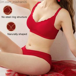 Maternity Intimates Home Bra and Underwear Set Bright Red Bra and Pregnant Women's Bra>Wireless Seamless Low Waist Fabric Z230731