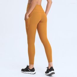 Active Pants Solid Color Or Print Women Fitness Leggings Workout Sports High Waist Tight Splicing Side Pockets Leg Bronzing Gym Train