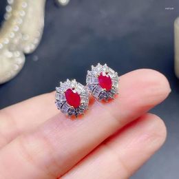 Stud Earrings Exquisite High-end Gift Natural Ruby For Women Fine Jewelry 4x6mm Size Gemstone Real 925 Silver Daily Wear Luck