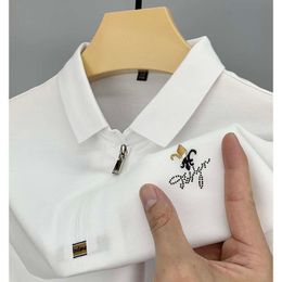 Men's Polos DYXUE Highend Summer Embroidered Lapel Business Polo Shirt Solid Colour Zipper Craft Casual Shortsleeved Tshirt M4XL 230731