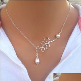 Pendant Necklaces Pearl Leaf Pendants For Women Fine Jewelry Fashion Sier Plating Lady Party Dress Charms Infinity Chain Choker Drop D Dhuqp