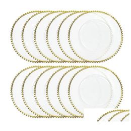 Dishes Plates Luxury Serving Factory Wholesale 8 Inch Gold Sier Rim Clear Beaded Point Glass Dish Charger Plate Drop Delivery Home G Dhsd8
