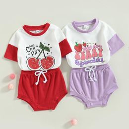 Clothing Sets FOCUSNORM 0-24M Infant Baby Girls Summer Clothes Fruit Letter Print Short Sleeve T-shirt And Elastic Casual Shorts