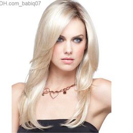 Synthetic Wigs WoodFestival blonde dark roots wig long straight ombre heat resistant wigs women synthetic hair 60cm Z230731